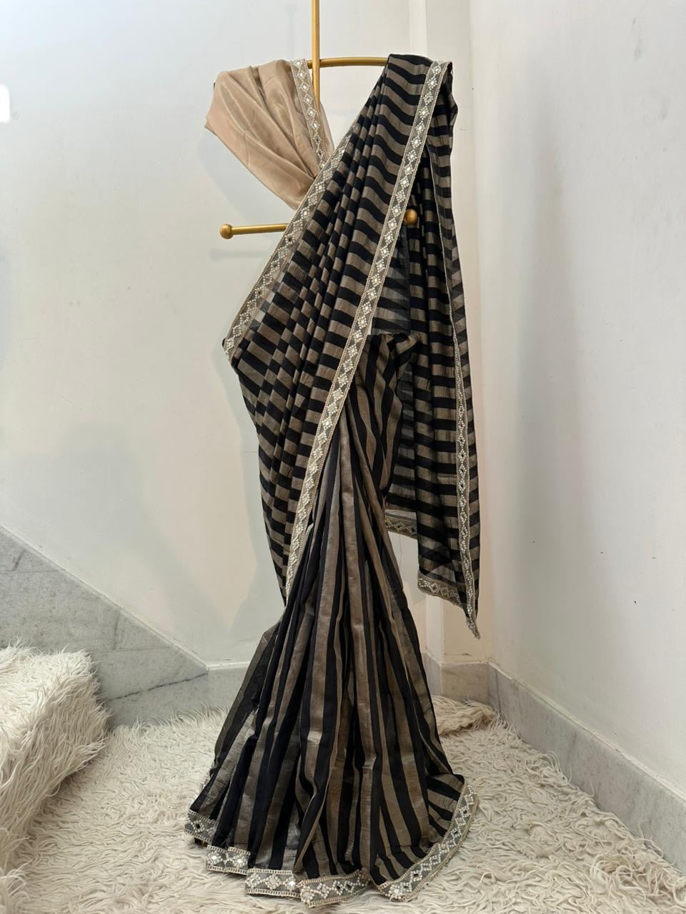 Noir Black Banarasi Soft Tissue Silk Saree