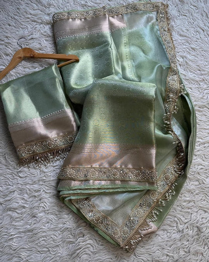 Zeenat Green Tissue Silk Saree