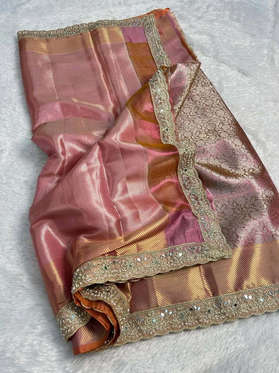 Elara Rose Gold Pink Kanchi Pattu Silk Saree