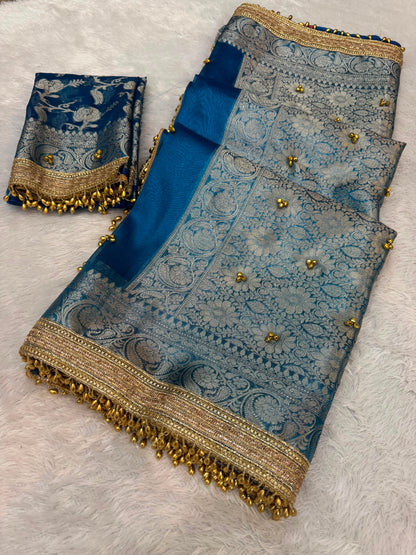 Madhur Ghungroo Blue Tissue Silk Saree