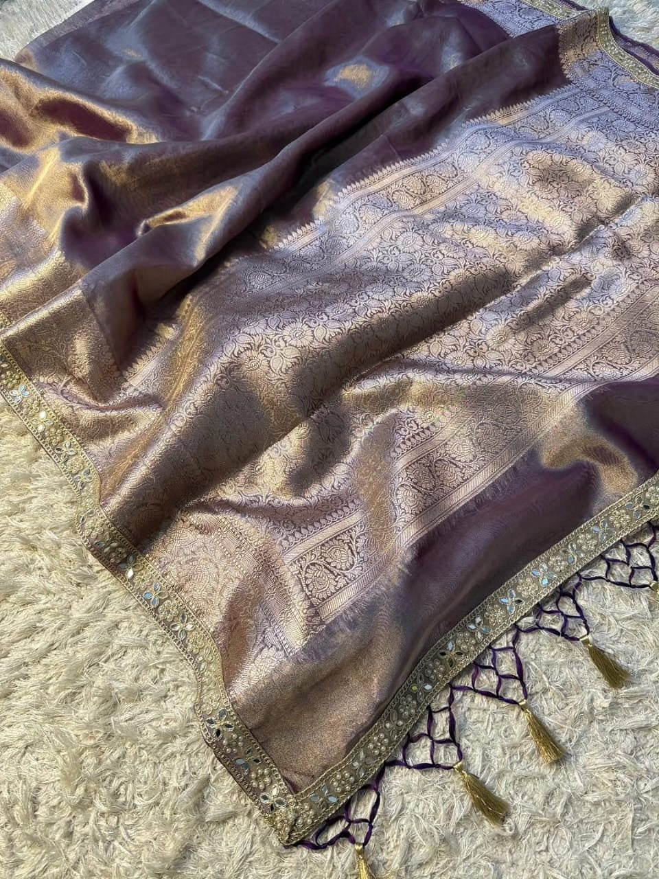 Aaria Purple Tissue Silk Saree