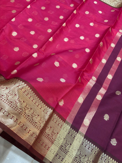 Janaki Ruby Pink Semi Katan Silk Saree