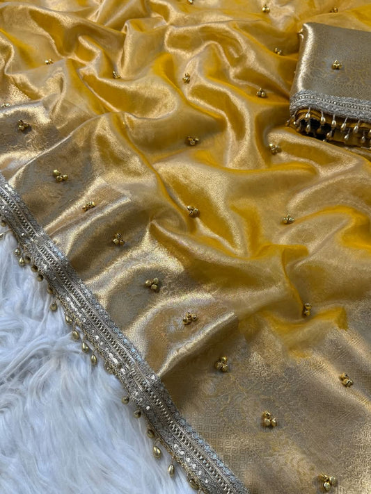 Kaya Ghungroo Yellow Tissue Silk Saree