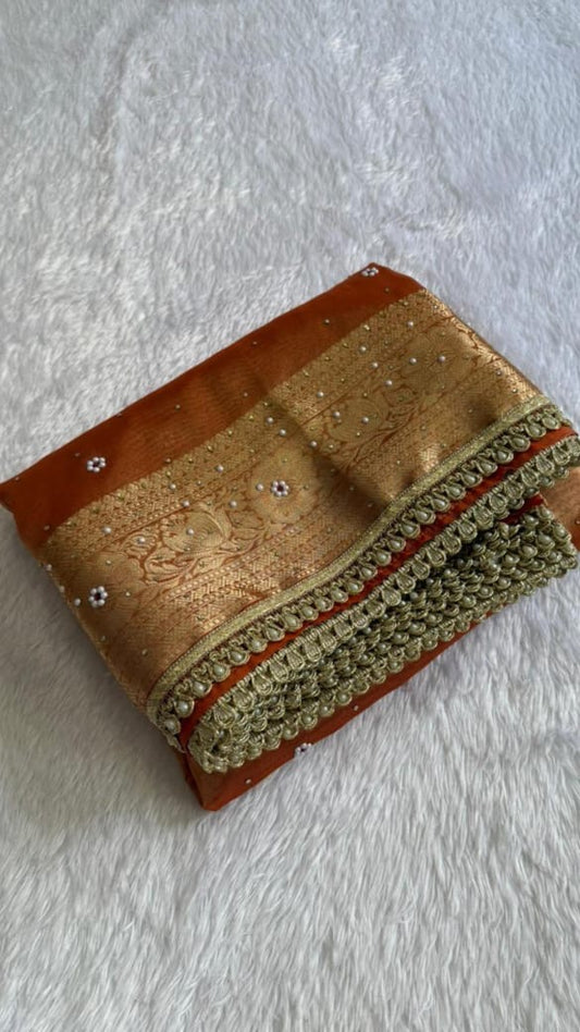 Aafreen Peach Tissue Silk Saree
