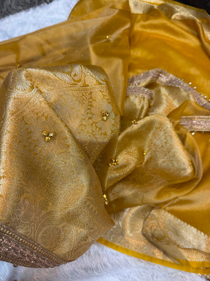 Madhur Ghungroo Yellow Tissue Silk Saree