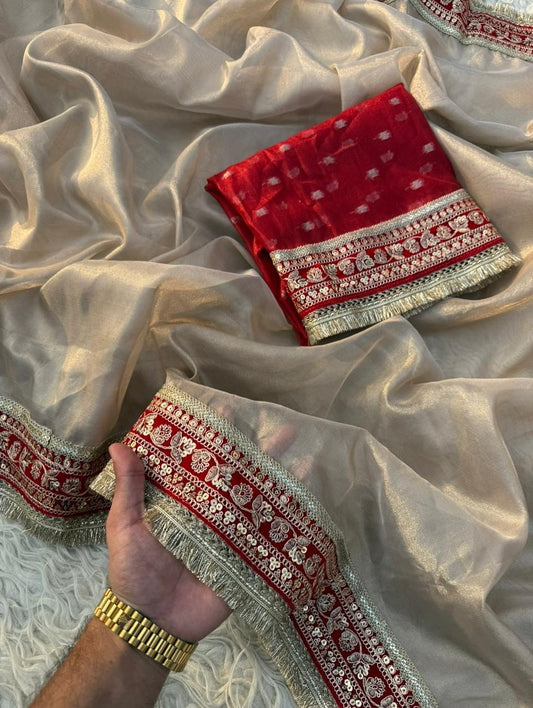 Riva Beige Tissue Silk Saree