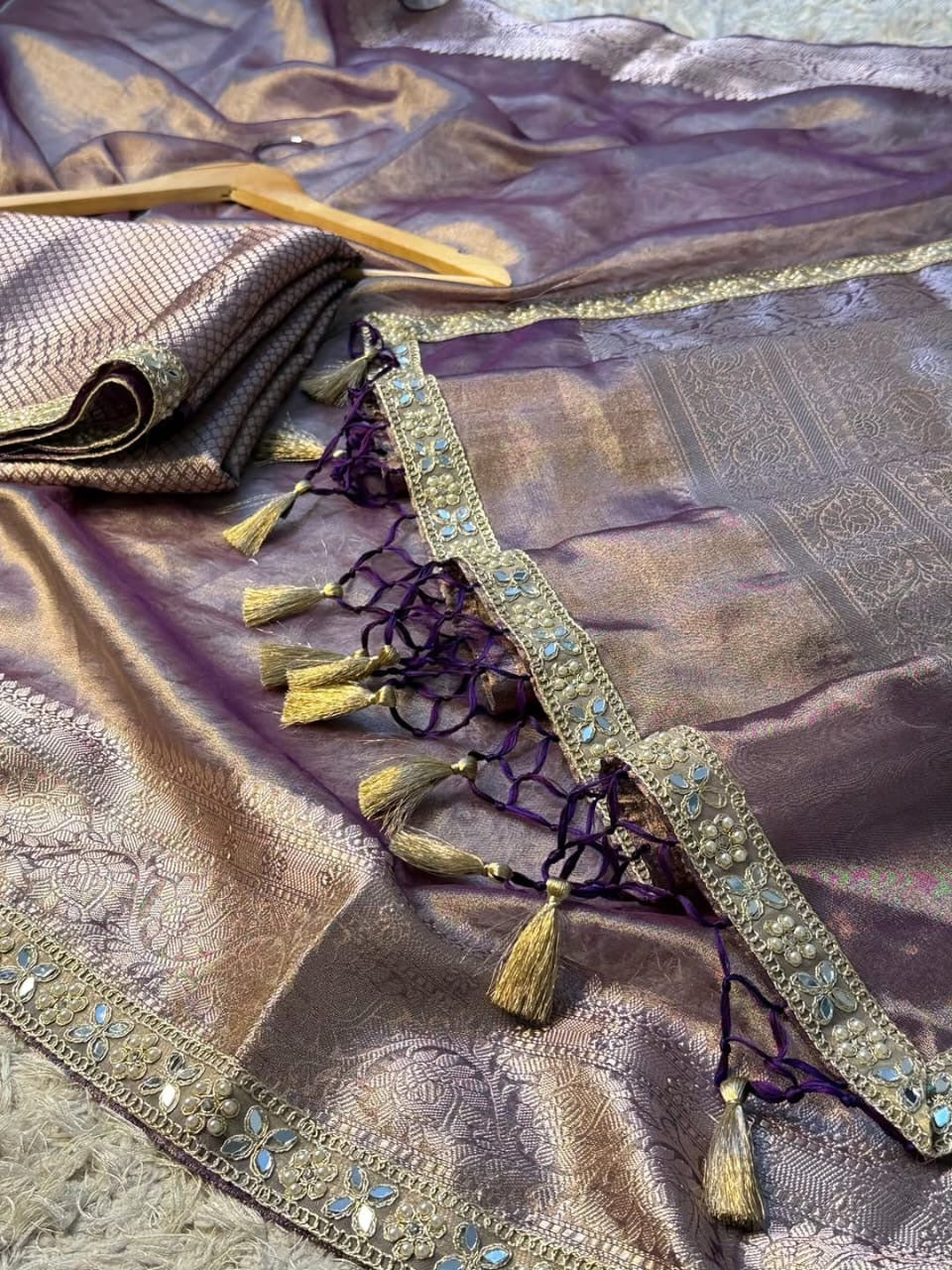 Aaria Purple Tissue Silk Saree