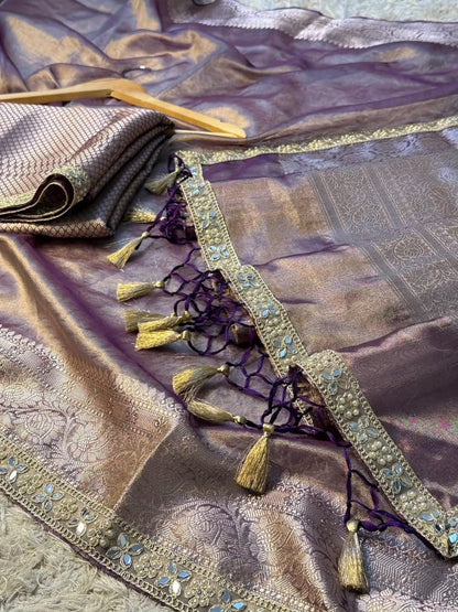 Aaria Purple Tissue Silk Saree