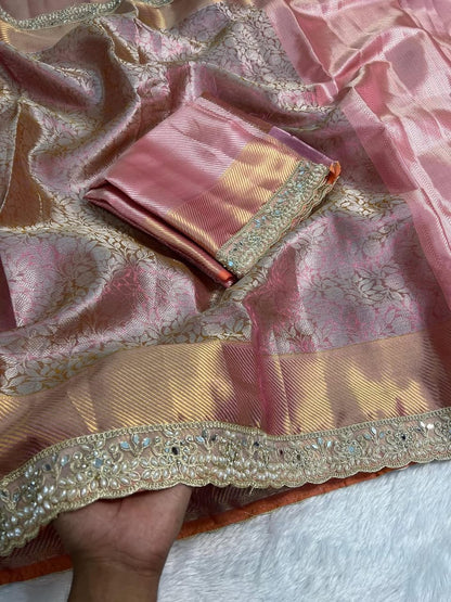 Elara Rose Gold Pink Kanchi Pattu Silk Saree