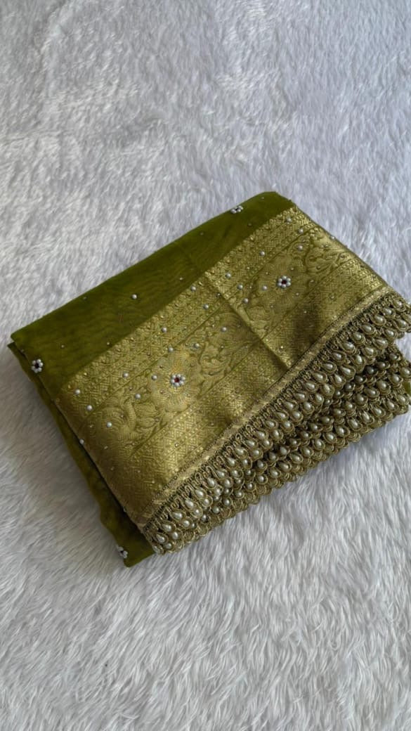 Aafreen Olive Tissue Silk Saree