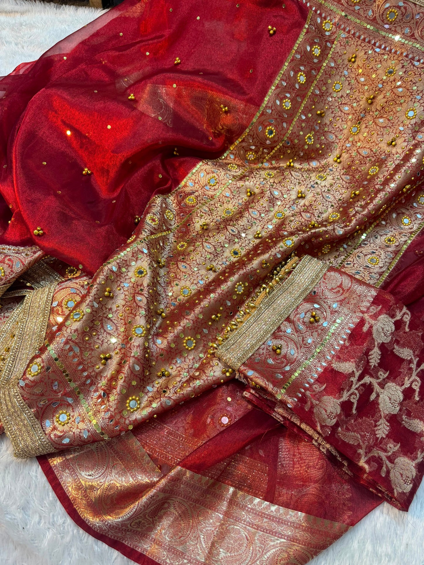 Ghungroo Red Tissue Silk Saree