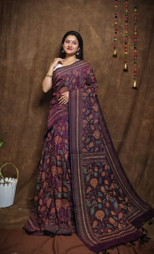 Prakriti Plum Khadi Cotton Saree