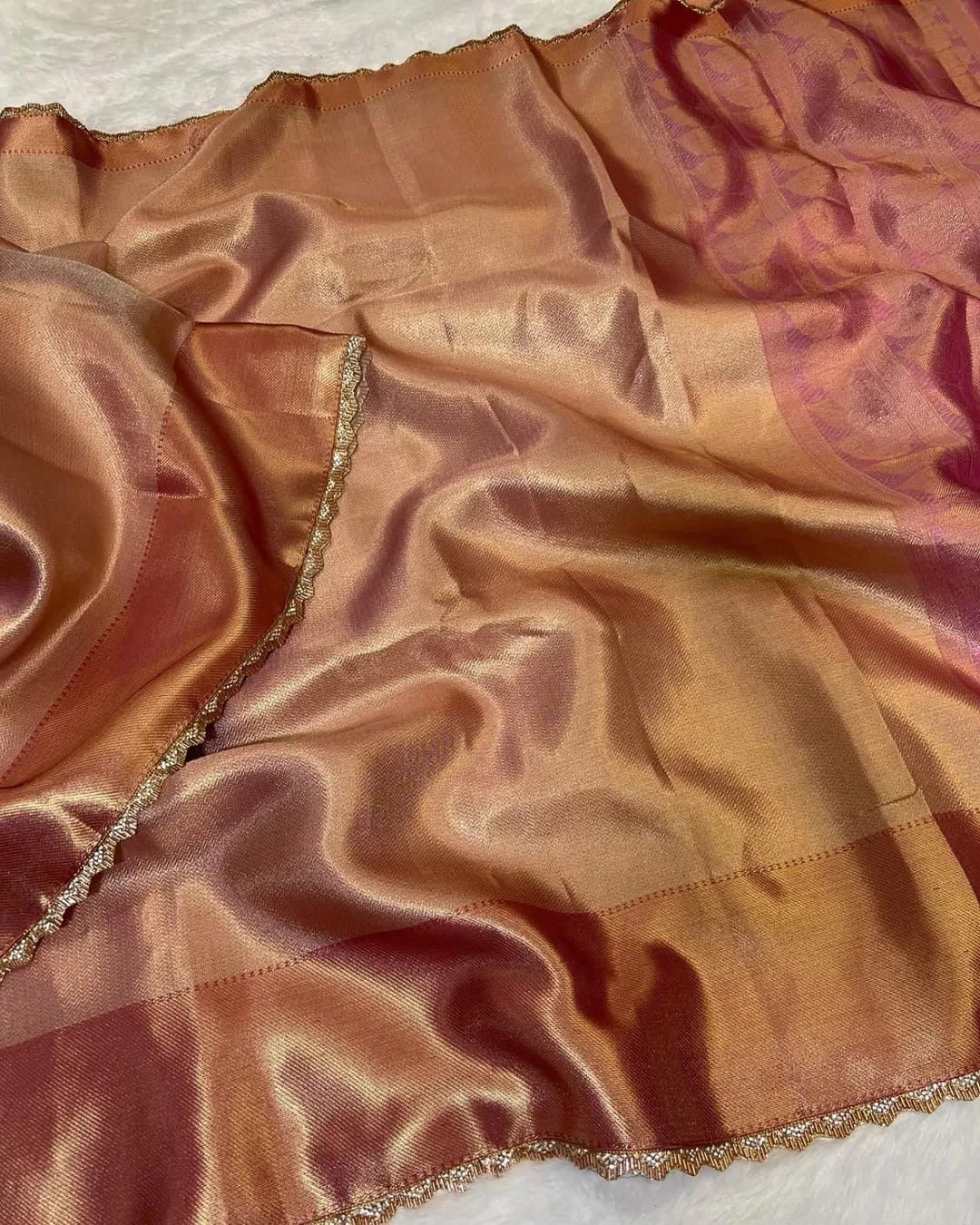 Zaria Rose Gold Banarasi Soft Kanchi Tissue Silk Saree