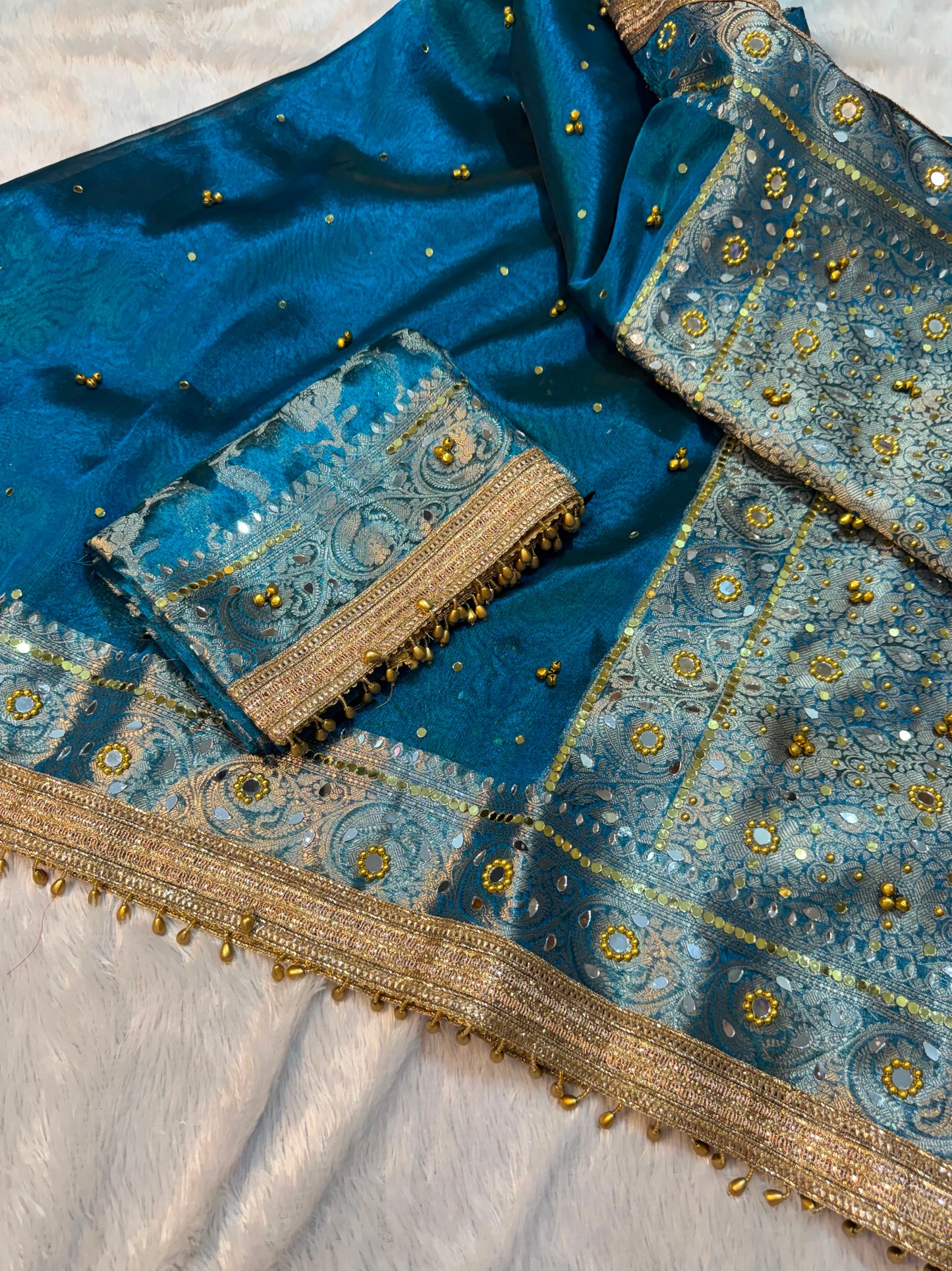 Ghungroo Blue Tissue Silk Saree