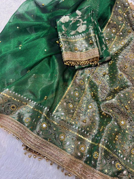 Jhanak Ghungroo Green Tissue Silk Saree