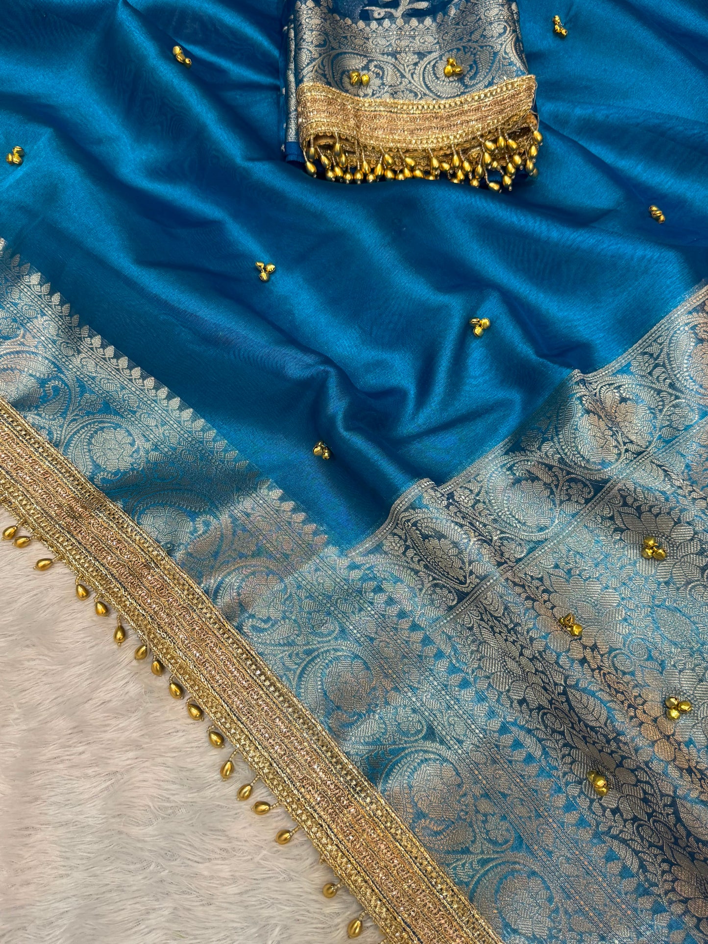 Madhur Ghungroo Blue Tissue Silk Saree