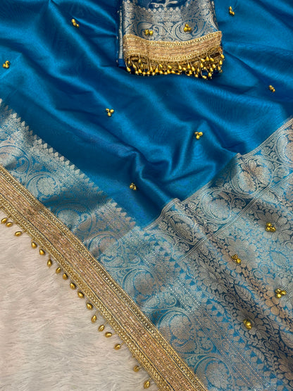 Madhur Ghungroo Blue Tissue Silk Saree
