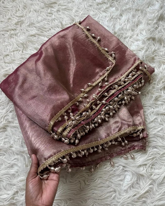 Reeva Pink Banarasi Soft Glass Tissue Silk Saree