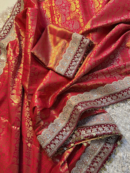 Zohra Crimson Red Banarasi Katan Silk Saree