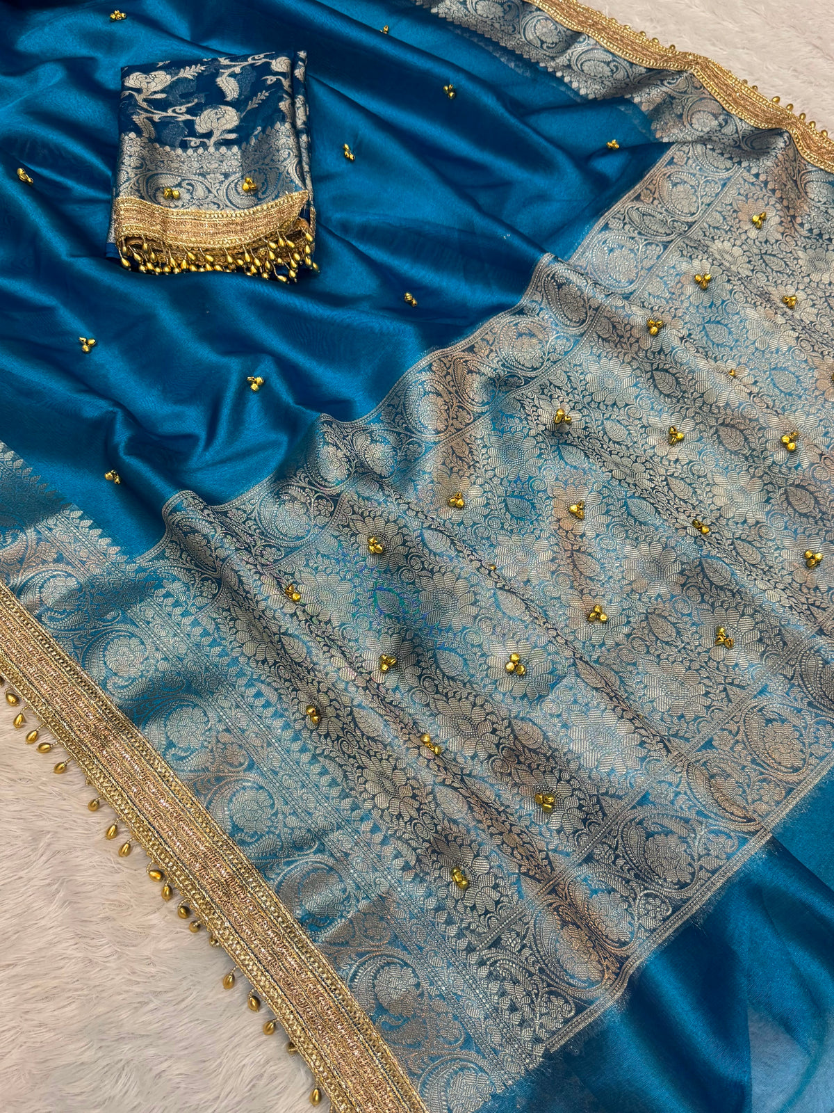 Madhur Ghungroo Blue Tissue Silk Saree