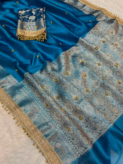 Madhur Ghungroo Blue Tissue Silk Saree