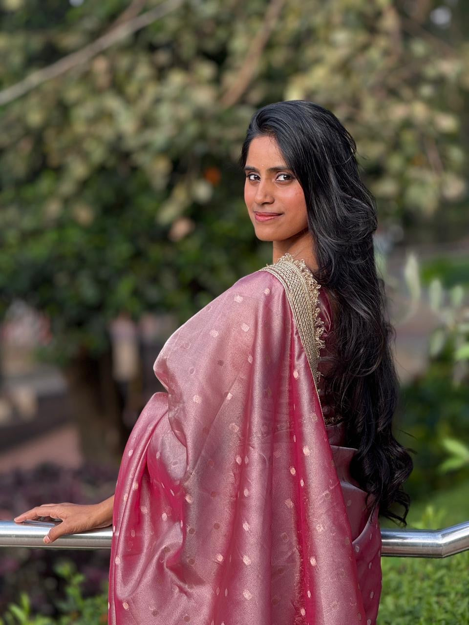 Gulnaaz Pink Tissue Silk Saree