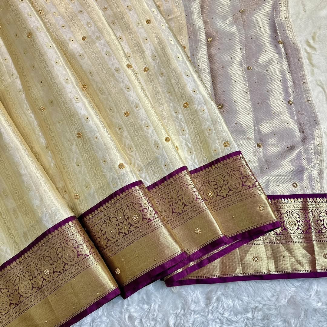 Sarika Ivory Cream Soft Kanchi Silk Saree