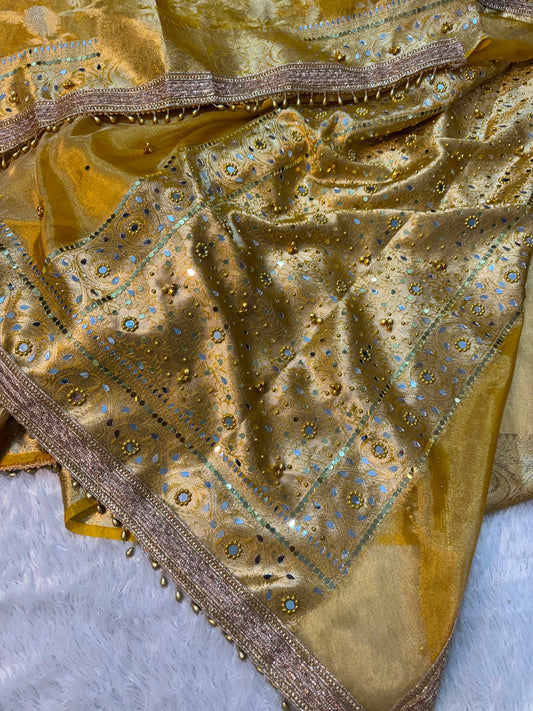 Jhanak Ghungroo Yellow Tissue Silk Saree