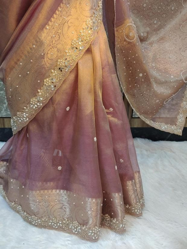 Fariha Pink Tissue Silk Saree