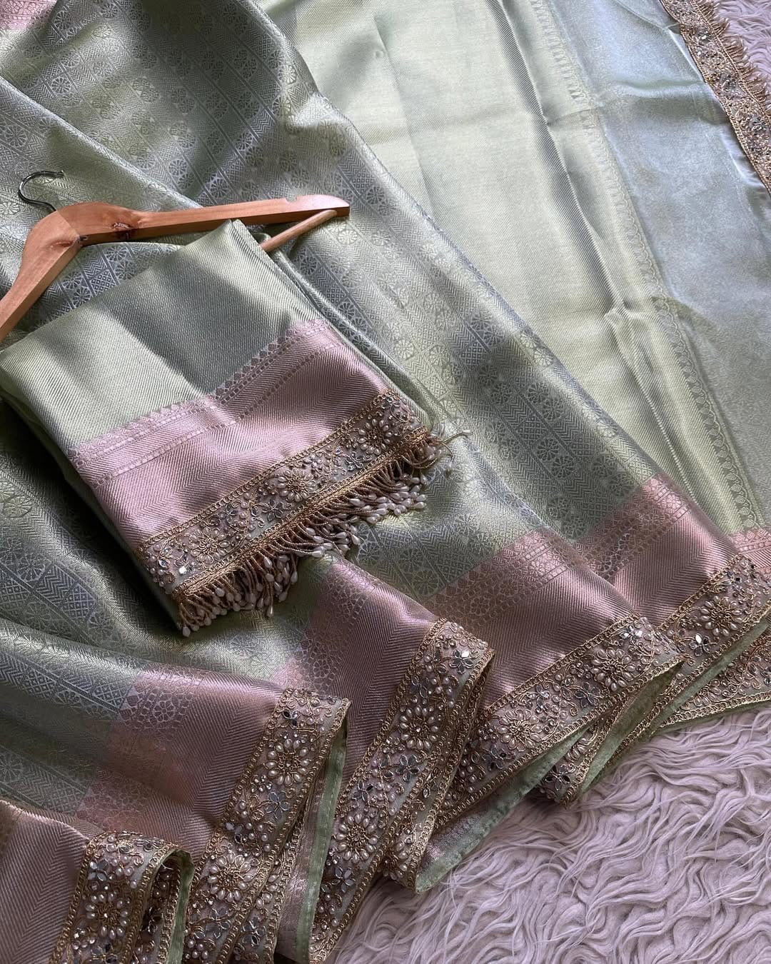 Zeenat Green Tissue Silk Saree