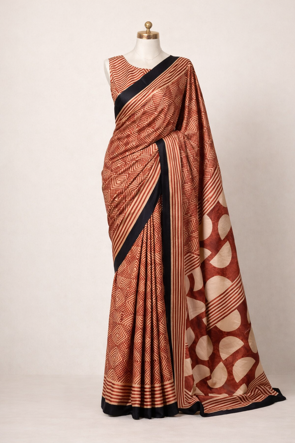 Navya Rust Brown Dull Satin Silk Saree