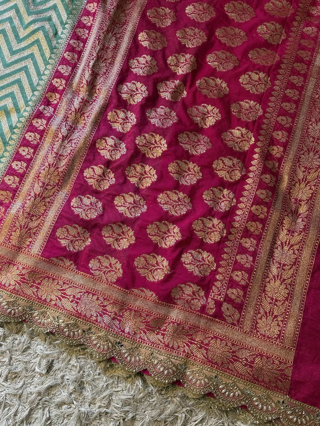 Saanvi Pink & Green Katan Georgette Silk Saree