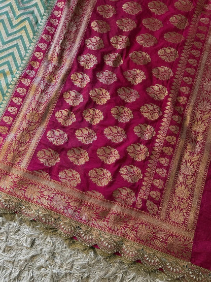 Saanvi Pink & Green Katan Georgette Silk Saree