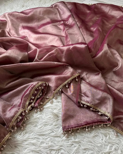 Reeva Pink Banarasi Soft Glass Tissue Silk Saree