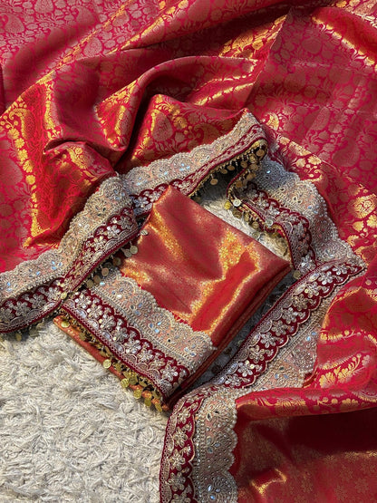 Zohra Crimson Red Banarasi Katan Silk Saree