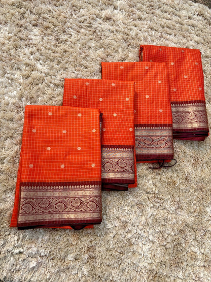 Sharada Orange Semi Gadwal Silk Saree