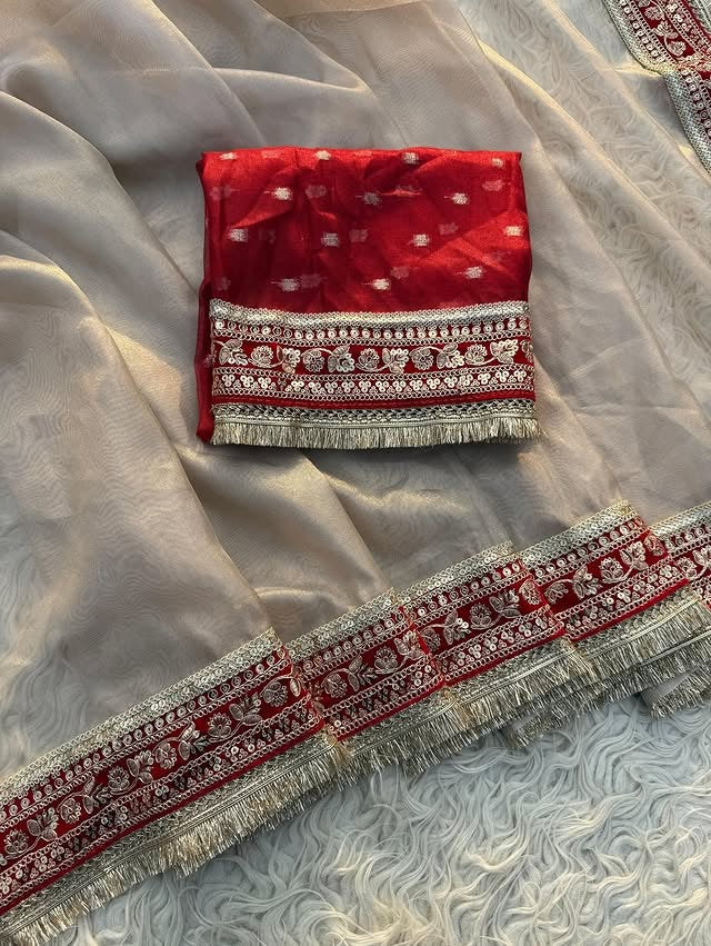 Riva Beige Tissue Silk Saree