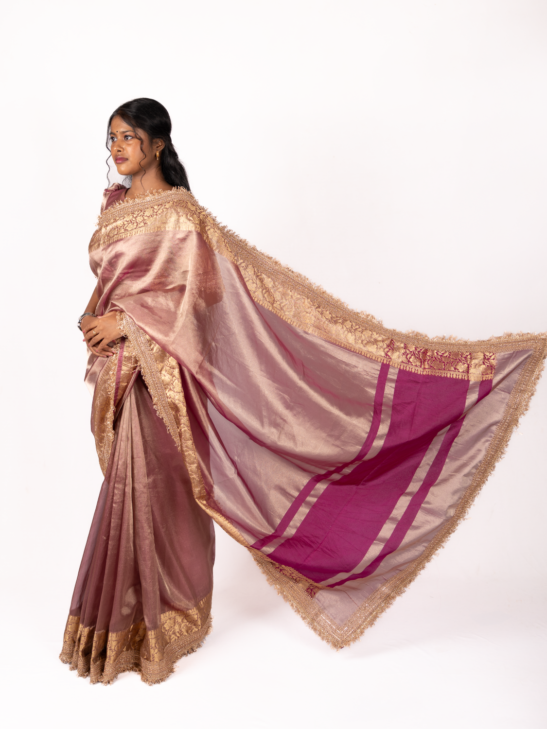 Noor Wine Tissue Silk Saree