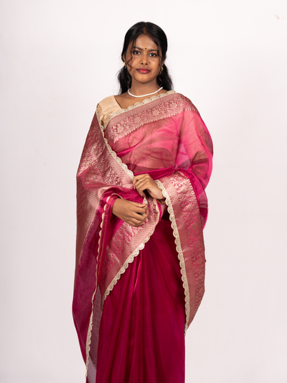 Tejore Magenta Tissue Silk Saree