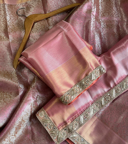 Roselle Blush Pink Banarasi Soft Kanchipuram Silk Saree