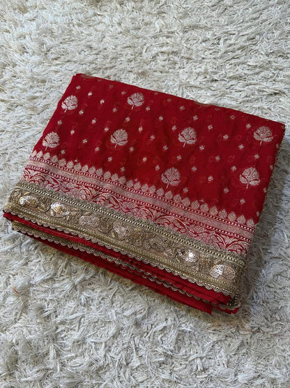 Kumkum Red Khadi Georgette Silk Saree