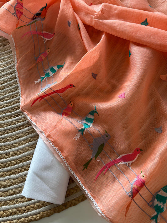 Tia Coral Peach Premium Doriya Saree