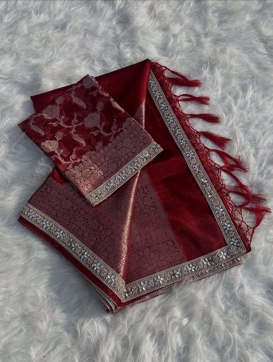 Inara Red Soft Tissue Silk Saree
