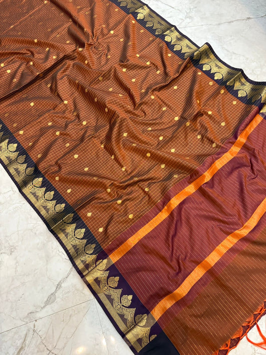 Tanirika Rust Brown Semi Gadwal Silk Saree