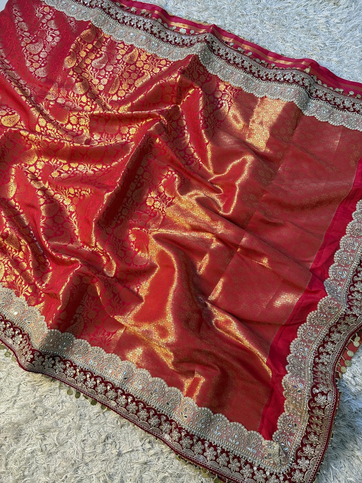 Zohra Crimson Red Banarasi Katan Silk Saree