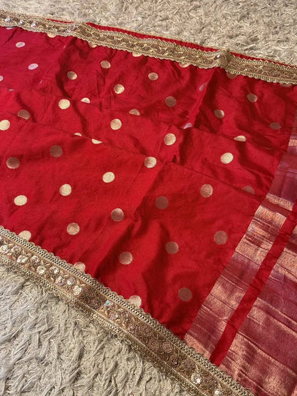 Devina Red Banarasi Soft Mango Katan Silk Saree