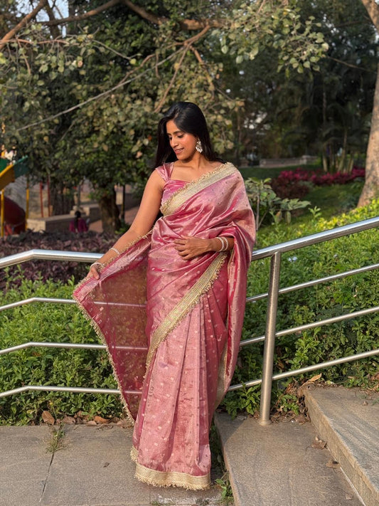 Gulnaaz Pink Tissue Silk Saree