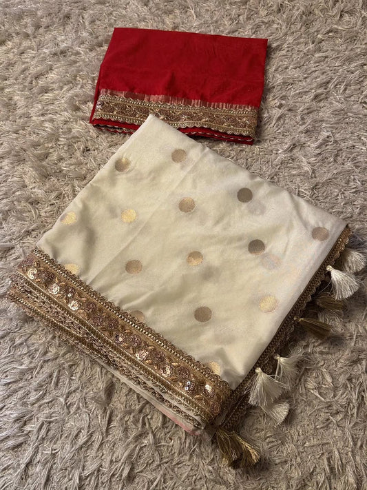 Devina Cream Banarasi Soft Mango Katan Silk Saree