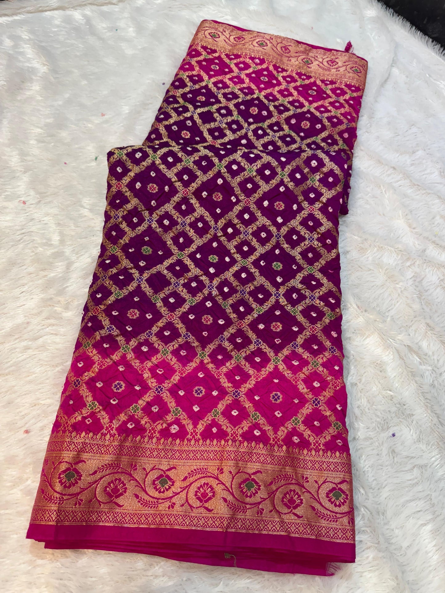 Bandini Rani Pink & Magenta Banarasi Soft Bandhej Warm Silk Saree