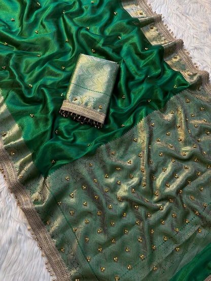 Kaya Ghungroo Green Tissue Silk Saree